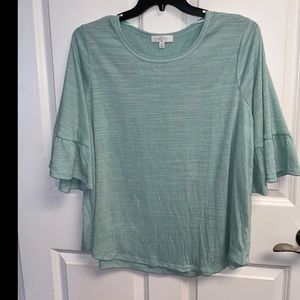 Teal top with ruffled sleeves